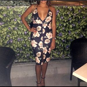 Missguided Floral cross back midi multi dress